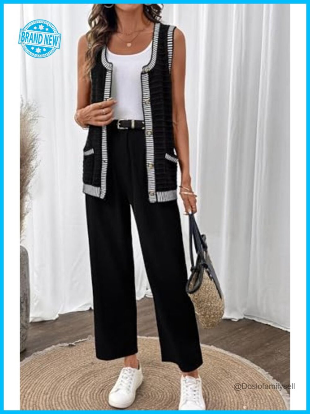 Sleeveless Cardigan Sweater Button Down Knit Vest with Pockets - Picture 2 of 6
